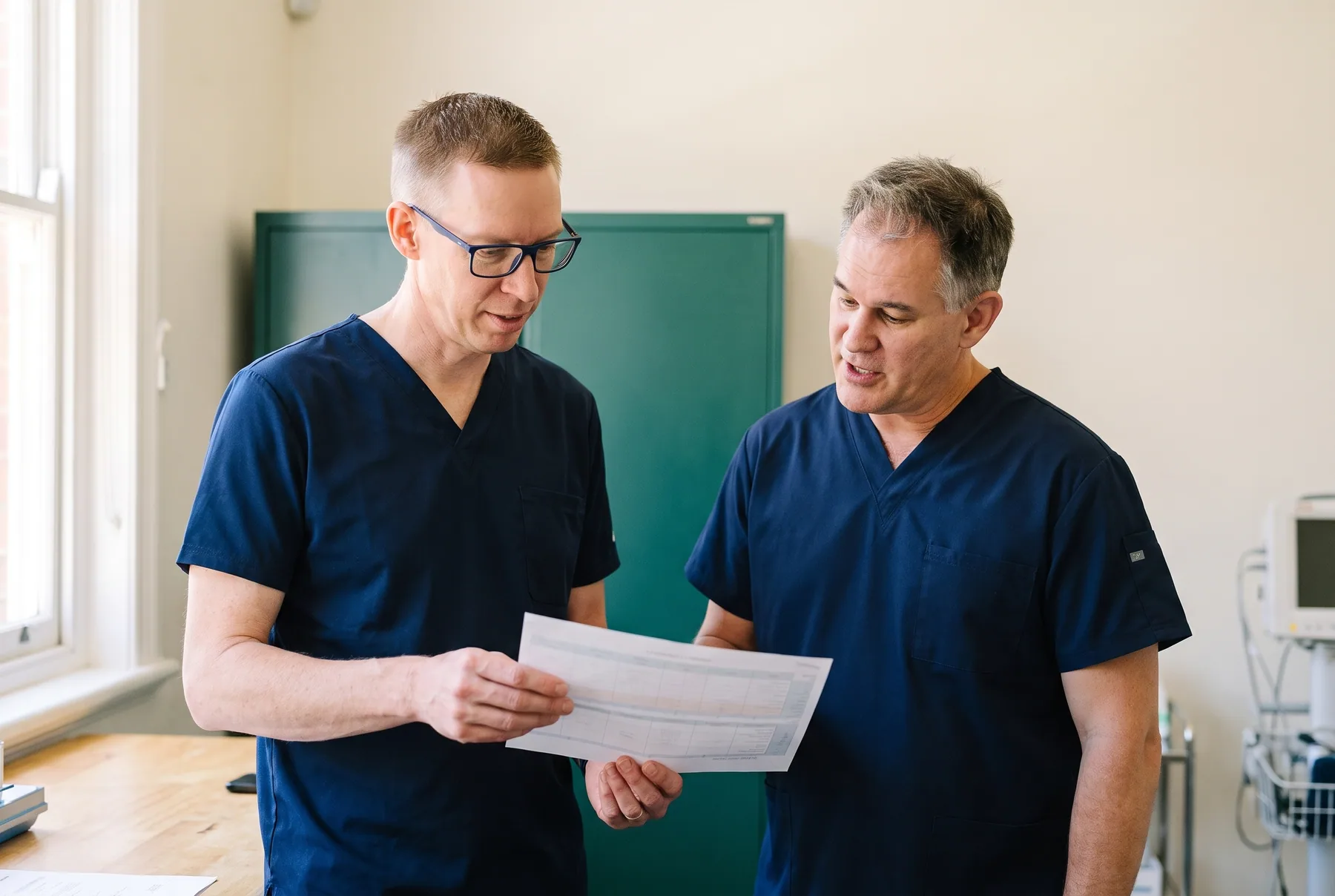 Dr Matt Valentine and Dr Geoff Cashion reviewing notes together